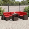 vidaXL Patio Sofa Set with Cushions Table and Couches 9 Piece Poly Rattan - Brown without storage - 2 of 4