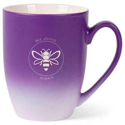 Elanze Designs Bee Joyful Always 12 Ounce Ceramic Laser-Etched Engraved Drinkware Mug, Purple and White Ombre