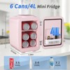 YASHE 4L Mini Fridge, 6-Can Thermoelectric Cooler & Warmer, 110V AC/12V DC, for Skincare, Drinks, Office, Dorm, Bedroom, Car, Pink - 2 of 4