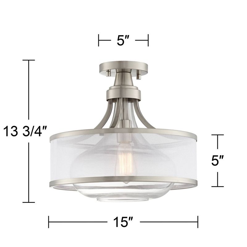 Possini Euro Design Layne Modern Ceiling Light Semi Flush Mount Fixture 15" Wide Brushed Nickel Silver Organza Clear Glass Shade for Bedroom Kitchen, 4 of 10