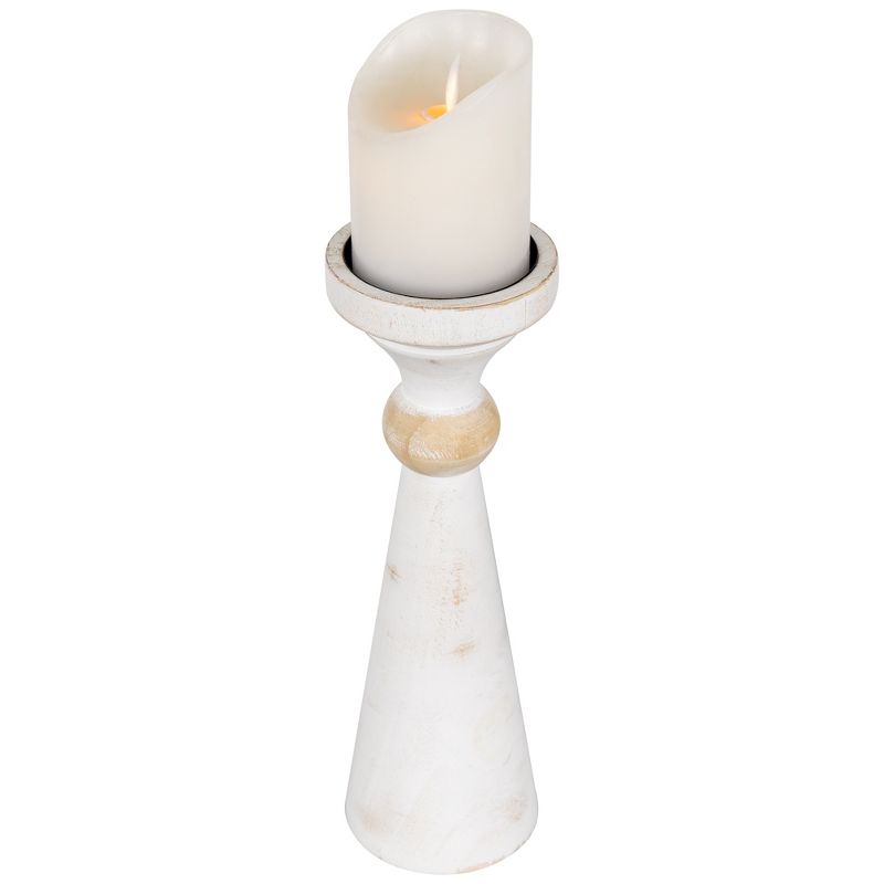 Northlight Wooden Pedestal Pillar Candle Holder - 12" - Brushed Antique White, 3 of 6