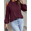 Women's Cold Shoulder Blouse Ruffle Neckline Long Sleeve Top Elegant Casual Shirt - 4 of 4