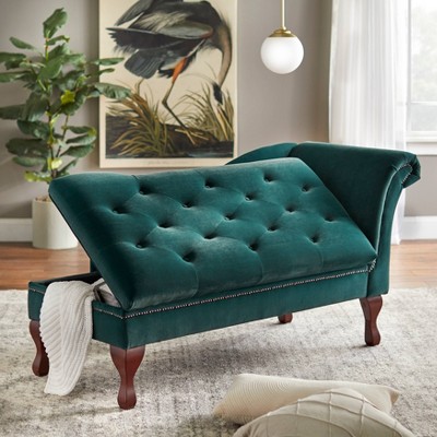 Emerald Green Microfiber Chaise Lounge with Wood Legs
