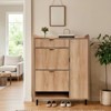 Fluted Shoe Cabinet with 2 Flip Drawers, Hidden Shoe Storage Cabinet, Freestanding Shoes Organizer Cabinet with Adjustable Shelf, Slim Shoe Rack - 2 of 4