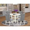 5-Piece Linen White Finish Solid Wood Top - Round Dining Room Set  - Seats 4 - 2 of 4