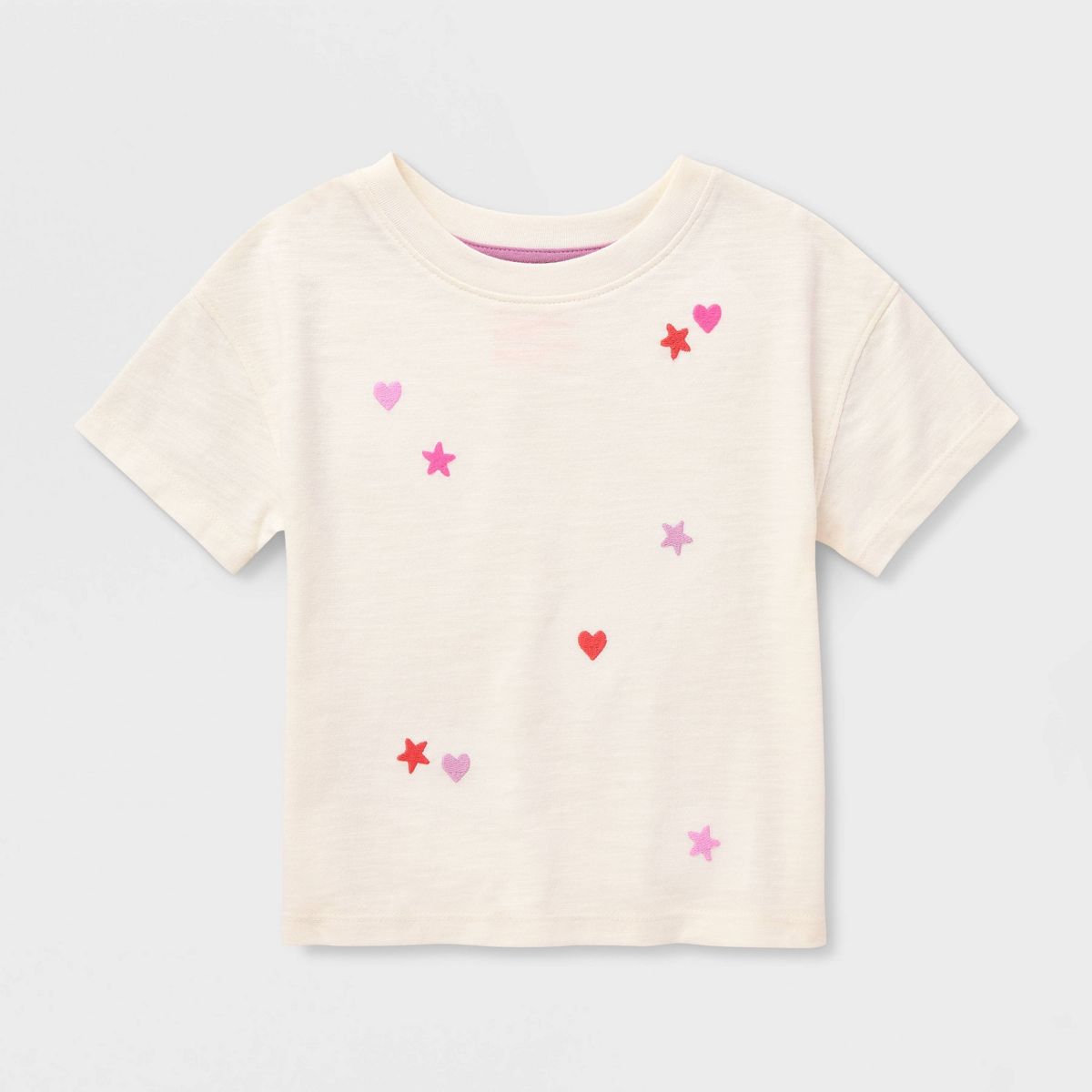 Toddler Girls' Short Sleeve Embroidered Stars and Hearts T-Shirt - Cat & Jack™ White - thumbnail 2
