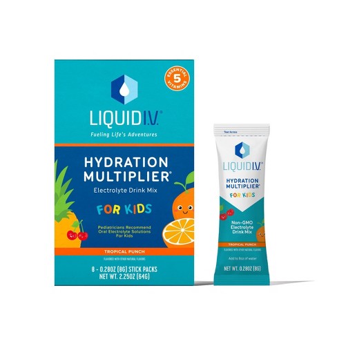 Liquid I.V. Hydration Multiplier for Kids, Electrolyte Powder Packet Drink  Mix, Tropical Punch, 8 Ct 