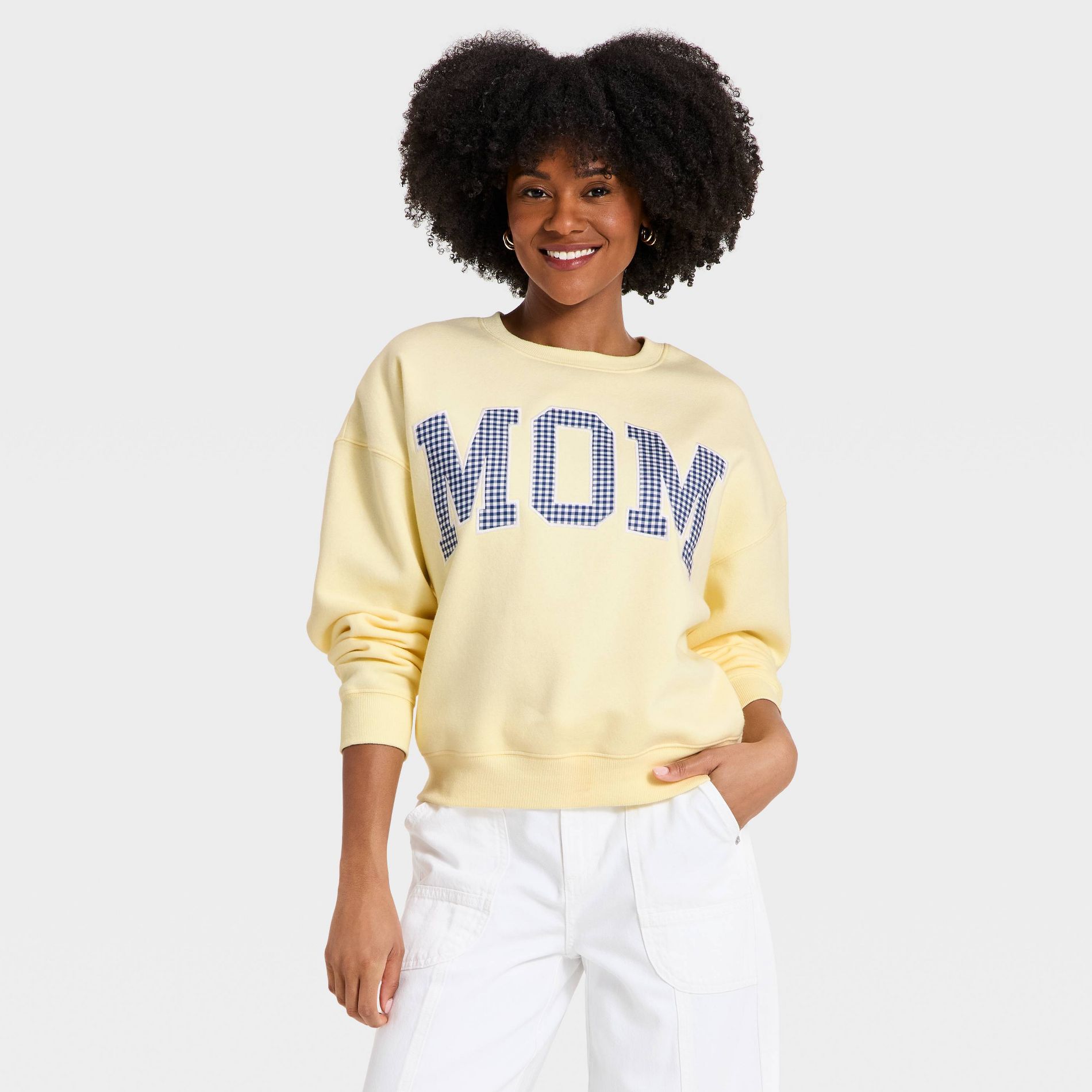 Women's Mom Graphic Pullover Sweatshirt - Light Yellow