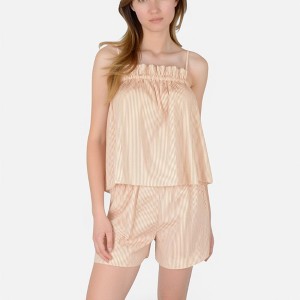 Anna-Kaci Lounge Women's Striped Pajama Set with Ruffle Trim Cami Top and Casual Fit Shorts - 1 of 4