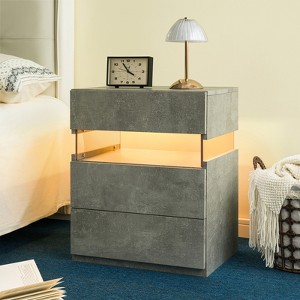 Gulches 3-Drawer Nightstand with Acrylic Board - Gray Bedside Table/End Table, RGB Multi-Color LED Lights (Remote Control), Spacious Storage - 1 of 4