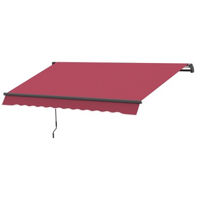 VisioGear Retractable Awning, 10'*8' Patio Awnings with Manual Crank Handle for Deck, Yard, Red, 116.25"*96.5"*59.75"