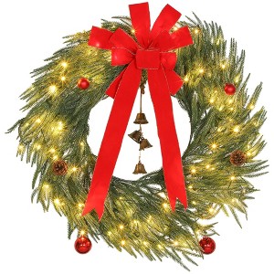 HOMCOM 36 Inch Christmas Wreath with 100 LED Lights, Prelit Christmas Wreath with 8 Modes, Frosted Branches and Ornaments for Indoor Outdoor, Green - 1 of 4