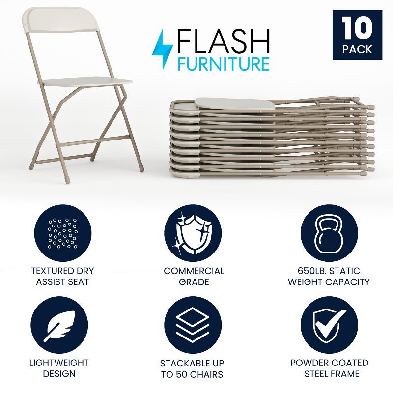 Flash Furniture Hercules Series Plastic Folding Chair - 10 Pack 650LB Weight Capacity, 2 of 17