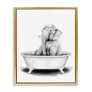 Stupell Industries Elephant In Tub Funny Floating Frame Canvas Art - 1 of 4