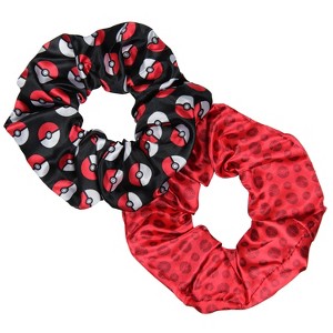 Pokemon Pokeball Scrunchie Set Hair Ties Hair Accessories For All Hair Types 2 PK | Pain-Free Removal For Braids Ponytails Multicolored - 1 of 4
