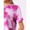 cheibear Women's Soft Tie Dye T-shirt with Pants Pajama Set 2 Pcs - 4 of 4