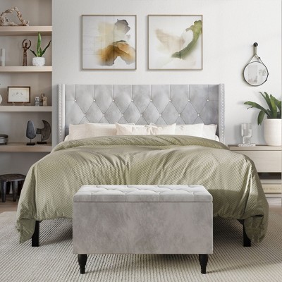 ChaletPosh Velvet Upholstered Bed with Storage Bench