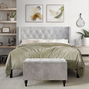 ChaletPosh Velvet Upholstered Bed with Storage Bench - 1 of 4