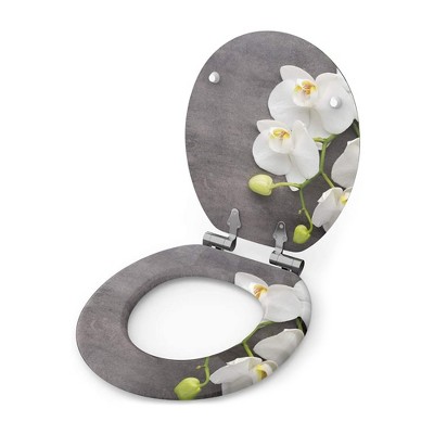 Sanilo 312 Round Wooden Adjustable Toilet Seat with No Slam, Soft-Close Lid, Strong Stainless Steel Hinges, & Unique Decorative Design, Pretty Floral