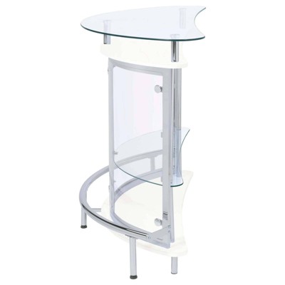 White and Chrome Glass Top Freestanding Home Bar Cabinet