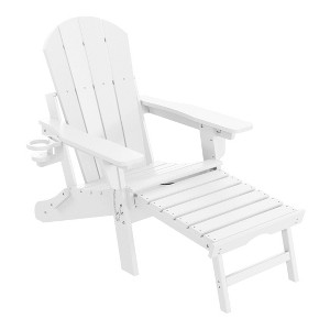 WestinTrends Malibu Folding Adjustable Adirondack Chair with Retractable Ottoman and Cup Holder, Weathered Wood - 1 of 4