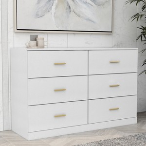 Dresser for Bedroom, Wide Chest of Drawers with 6 Drawers, Large Storage Tower Unit, Modern Minimalist Closet Store Organizer for Living Room,Hallway - 1 of 4