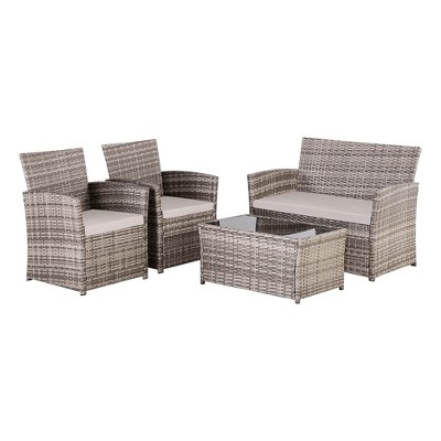 Rbied 4-Piece Wicker Couch Outdoor Sofa Sectional Set with Blue Washable Cushions
