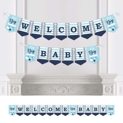 Big Dot of Happiness It's a Boy - Blue Baby Shower Bunting Banner - Party Decorations - Welcome Baby