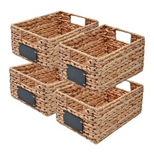 happimess Lane 12" Classic Farmhouse Handwoven Hyacinth Pantry Baskets with Chalkboard Labels and Handles - 1 of 4