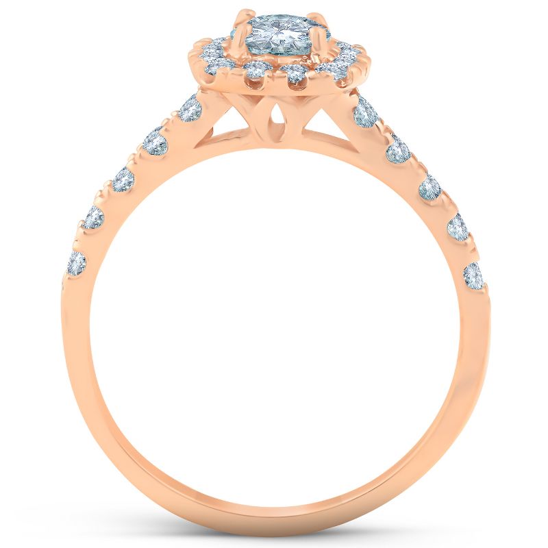 Pompeii3 1 1/4 Ct Diamond Cushion Halo Engagement Wedding Ring Set 14k Rose Gold, 2 of 6