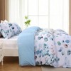 King Size Reversible Floral Blue Duvet Cover Set with Zipper, 3 Pieces Botanical Microfiber Bedding 90x104, 2 Pillow Cases - 3 of 3