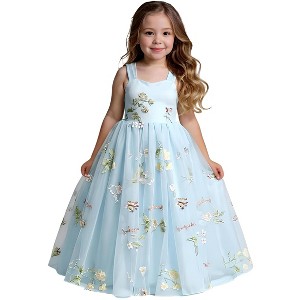 2Bunnies Girls' 12M-14Y Floral Garden Embroidered Tulle Strap Flower Girl Dress Maxi - 1 of 4