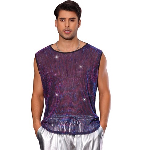 Lars Amadeus Men's Party Round Neck Sheer See Through Glitter Sleeveless Shining Tank Top - image 1 of 4