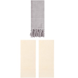 REGALWOVEN 3 Packs Striped and Tassels Bathroom Hand Towel 14" x 30" - 1 of 4