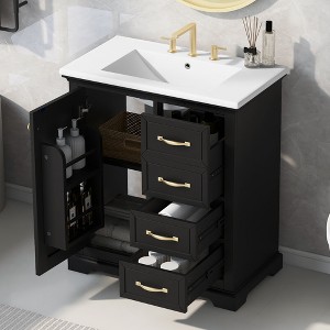 Whisen 30" Bathroom Vanity with Sink, One Package, Black Bathroom Cabinet with Drawers - 1 of 4