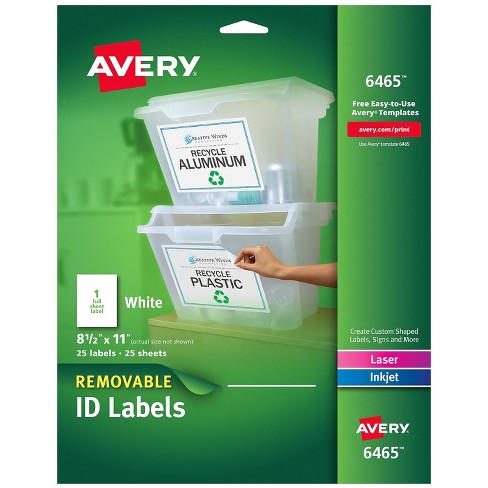 Avery Removable Labels 8-1/2 x 11, 25 Labels (6465)