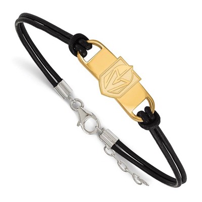 Black Bow Jewelry 14k Yellow Gold Plated Sterling Silver Vegas Golden Knights NHL Charm Bracelet 7 Inch