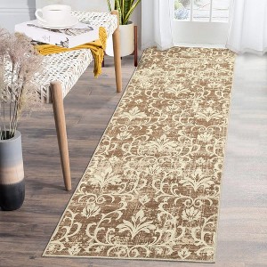 Washable Rugs for Living Room Vintage Rug Damask Floral Area Rug Farmhouse Non Slip Stain Resistant Carpet - 1 of 4
