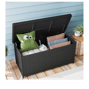 260 Gallon Outdoor Storage Deck Box Heavy Duty Patio Rattan Weather & Waterproof Black - 1 of 4