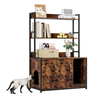 Cat Litter Box Enclosure with Shelves and Doors, 52'' Litter Box Enclosure Furniture for Most Litter Box, Hidden Kitty Litter Box Cabinet