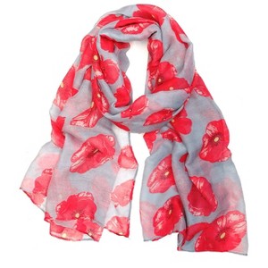 Wrapables Lightweight Poppy Floral Print Long Scarf, Gray - 1 of 4