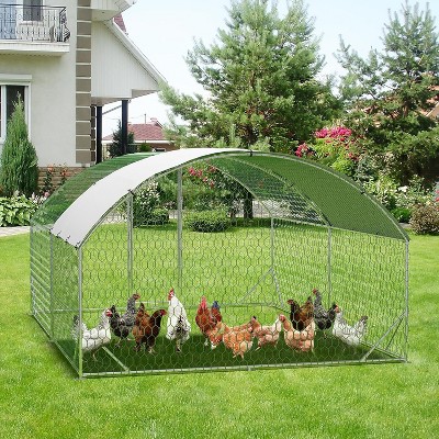 Large Metal Chicken Coop with Run, Walkin Poultry Cage for Yard with Waterproof Cover, Doom Roof for Hen House, Duck and Rabbit