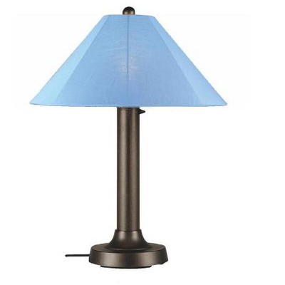 Patio Living Concepts Catalina Table Lamp 39647 with 3 bronze body and sky blue Sunbrella shade fabric