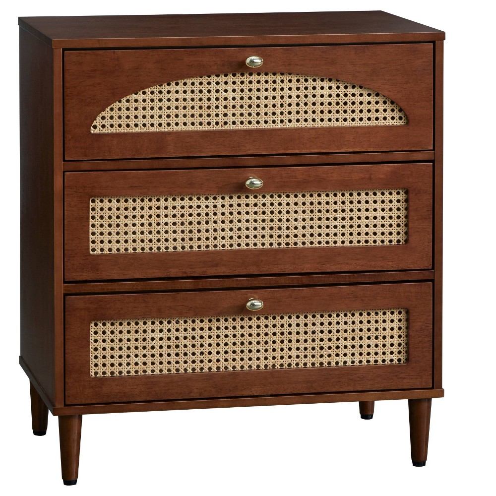 Lifestorey Taylor Mid Century Modern 3 Drawer Chest Dresser with Natural Cane Walnut