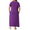 Agnes Orinda Women's Plus Size V Neck Short Sleeve Slit with Pockets Soft Long Nightgowns - 4 of 4