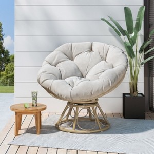 Okak Boho Style Papasan Chair 360° Swivel Lounge Chair for Patio,Rustic Rattan Lazy Chair with Thick Cushion for Porch,Garden&Backyard,250lbs Max - 1 of 4