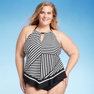 Women's Striped High Neck Keyhole Tankini Top - Kona Sol™ Black : Target