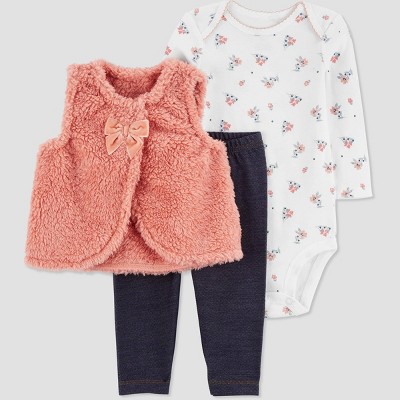 Carter's Just One You® Baby Girls' Faux Shearling Vest & Bodysuit - Pink :  Target