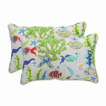 2pc Outdoor/Indoor Throw Pillows Coral Bay Blue - Pillow Perfect