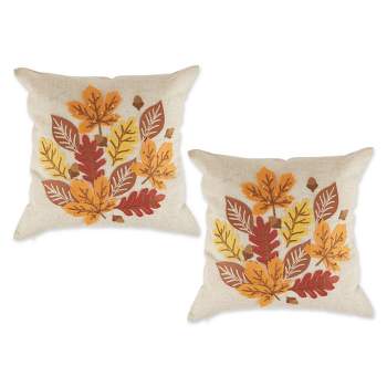 2pk 18"x18" Falling Leaves Embroidered Square Throw Pillow Covers - Design Imports